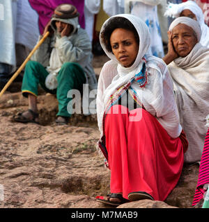 ETHIOPIA,LALIBELA-CIRCA  JANUARY 2018--unidentified people in  crowd of the genna celebration Stock Photo