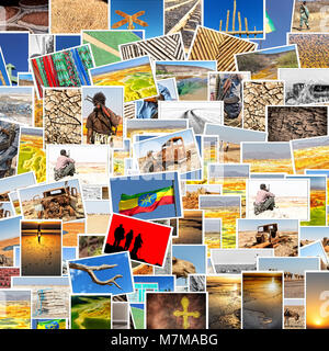 my own images from all over the africa and ethiopia in a wallpaper multicolor patchwork Stock Photo