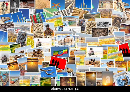 my own images from all over the africa and ethiopia in a wallpaper multicolor patchwork Stock Photo