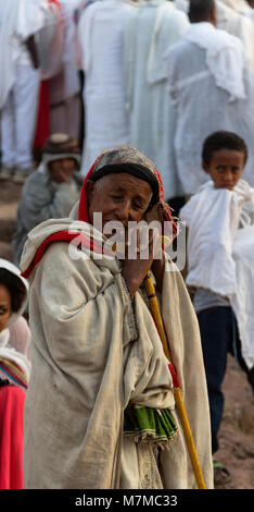 ETHIOPIA,LALIBELA-CIRCA  JANUARY 2018--unidentified people in  crowd of the genna celebration Stock Photo