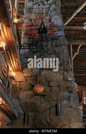 Historic clock at Old Faithful Inn  Clock in Old Faithful Inn lobby; Stock Photo