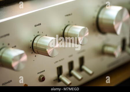 volume control knob of vintage hi-fi amplifier Stock Photo