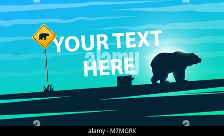 Bear illustration. Cartoon paper landscape. Stock Vector