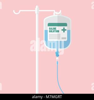 Saline solution bag hanging on ploe. Flat style vector illustration Stock Vector