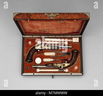 Cased Pair of Percussion Target Pistols with Loading and Cleaning Accessories, Made for Henri Charles Ferdinand Marie Dieudonné d'Artois, Duke of Bordeaux, Count of Chambord (1820–1883) MET DP332931 Stock Photo