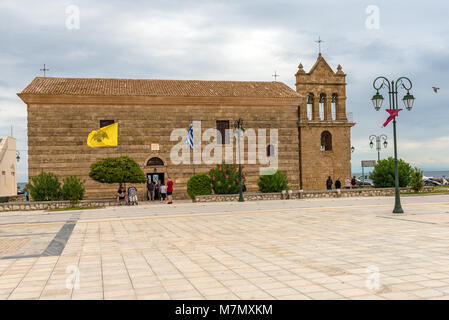 ZAKYNTHOS, GREECE - September 29, 2017: The ancient church of St. Nicholas of the Mole located on Solomos Square on the Ionian island of Zakynthos. Gr Stock Photo
