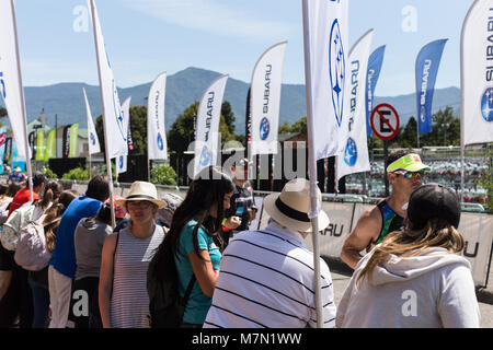 people cheering for athletes during Ironman 70.3 Pucon 2018 Stock Photo