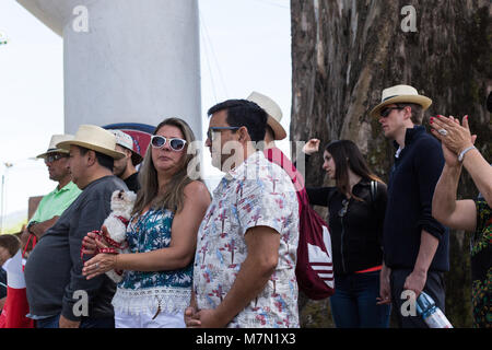 people cheering for athletes during Ironman 70.3 Pucon 2018 Stock Photo