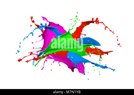 Colored paint splashes isolated on white background Stock Photo