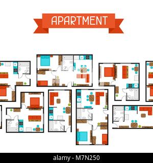 Seamless pattern with architectural projects of apartment and furniture Stock Vector