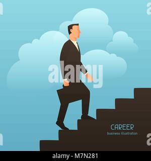 Career business conceptual illustration with businessman going upstairs. Image for web sites, articles, magazines Stock Vector