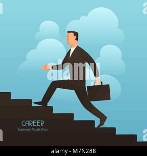 Career business conceptual illustration with businessman going upstairs. Image for web sites, articles, magazines Stock Vector