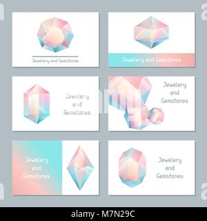 Set of business cards with geometric crystals and minerals Stock Vector