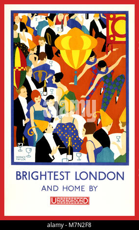 Vintage 1900’s London Underground Poster  ‘Brightest London and home by Underground’ by Artist Horace Taylor 1924 Stock Photo