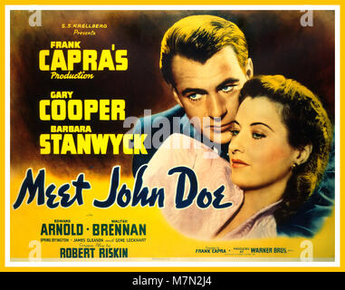 Vintage 1941 American Comedy Drama ‘ Meet John Doe’ Directed and Produced by Frank Capra, starring Gary Cooper and Barbara Stanwyck Stock Photo
