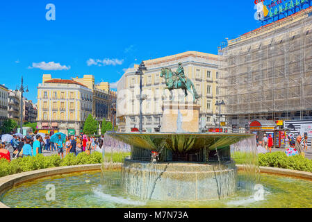 Madrid, Spain - June 06, 2017 : Big beautiful Square Puerta Del Sol in Madrid, with tourists and people on it. Stock Photo