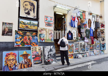 Shop selling Cuban Art, Habana Vieja, Havana, Cuba, Caribbean Stock ...