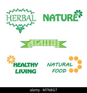 Set of logos for organic and natural food Stock Vector