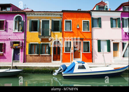 Venice, Burano island, Italy, Europe - scenic view of characteristic colorful buildings and the canal Stock Photo
