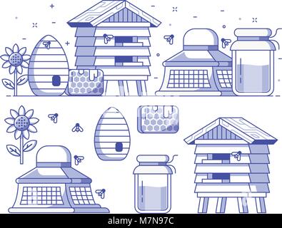 Beekeeping and Apiary Icon Set Stock Vector
