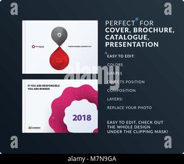 Presentation. Abstract vector set of modern horizontal templates with red grey colourful wave rounded shapes for business, teamwork, tech, ecology. Cl Stock Vector