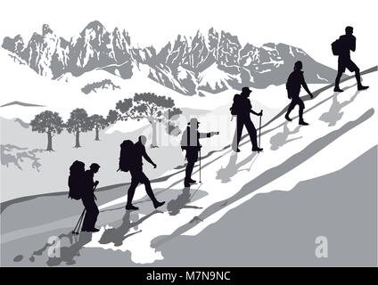 Mountaineering in the group Stock Vector