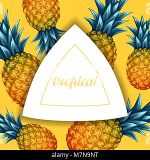 Card with pineapples. Tropical abstract frame in retro style. Image for holiday invitations, greeting cards, posters Stock Vector