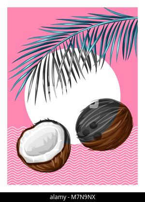 Poster with coconuts. Tropical abstract background in retro style. Image for holiday invitations, greeting cards, posters Stock Vector