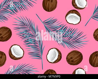 Seamless pattern with coconuts. Tropical abstract background in retro style. Easy to use for backdrop, textile, wrapping paper, wall posters Stock Vector