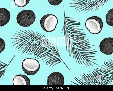 Seamless pattern with coconuts. Tropical abstract background in retro style. Easy to use for backdrop, textile, wrapping paper, wall posters Stock Vector