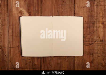 Overhead photo of open journal with blank pages Stock Photo
