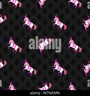 Dark horse black and pink seamless vector pattern. Stock Vector