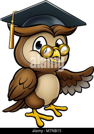 Wise Owl Cartoon Graduate Teacher Pointing Stock Vector