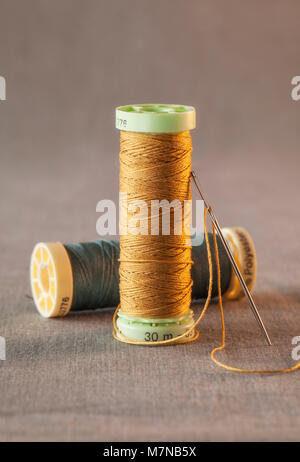 Colorful threads with sewing needle Stock Photo