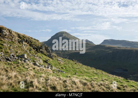 Moelwyn Mawr seen from the other side of Cwm Croesor, Snowdonia national park, North Wales. Stock Photo