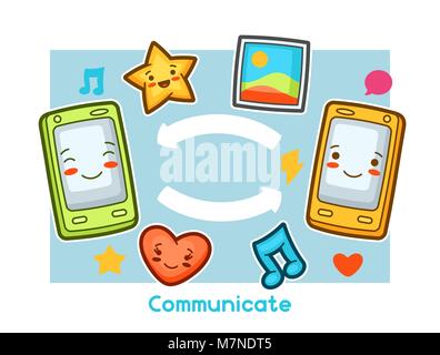 Kawaii gadgets funny card. Doodles with pretty facial expression Stock  Vector Image & Art - Alamy