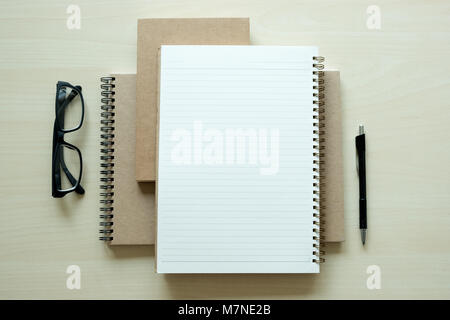 Top view of businessman  blank notebook business document black pen Stock Photo