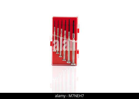 Screwdriver set in red box isolate white background Stock Photo