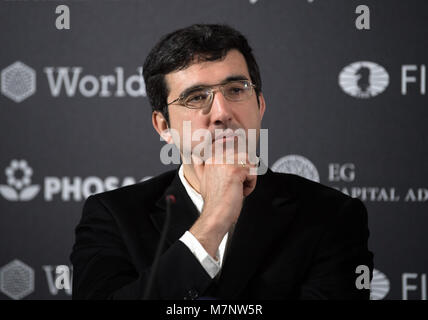 09 March 2018, Germany, Berlin: Russian chess champion Vladimir Kramnik appears at a press conference of 'FIDE World Chess Candidates Tournament'. From 10 to 28 March, eight contestants compete for the chance to face off against world champion Magnus Carlsen in November 2018. Photo: Soeren Stache/dpa Stock Photo