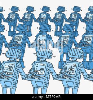 Group of Robots and Personal Computer Stock Vector