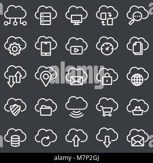 Simple Set of Computer Cloud Related Vector Line Icons on Gray Background Stock Vector