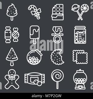 Candies icons set. Various sweets, thin line design. Sugar and chocolate products, linear symbols Stock Vector