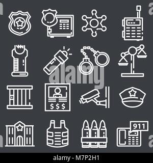 Vector Line Police Icon set on the gray background Stock Vector