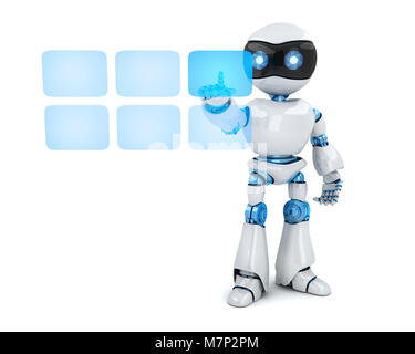Robot white and buttons hologram. 3d illustration Stock Photo
