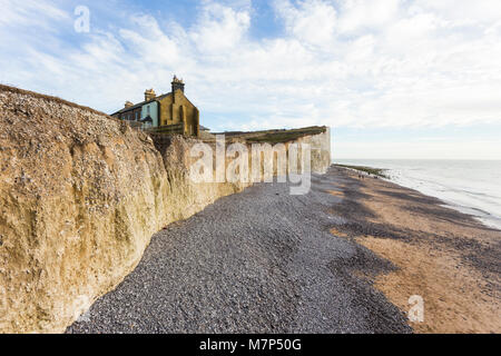 The Seven Sisters is a series of chalk cliffs by the English Channel. They form part of the South Downs in East Sussex. Stock Photo