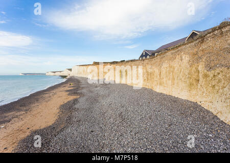 The Seven Sisters is a series of chalk cliffs by the English Channel. They form part of the South Downs in East Sussex. Stock Photo