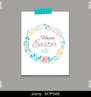 Easter postcard template , hand drawn illustration. Modern postcard or invitation for holliday. Stock Vector