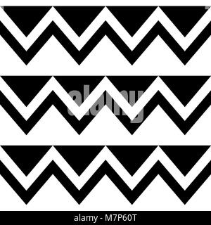 Zig zag seamless tribal vector pattern, geometric ornament in black and white, tribal decoration Stock Vector