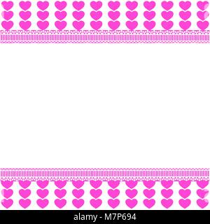 Cute horizontal template with pink lined hearts pattern, space for text on white background. Vector border, frame, banner, poster for valentines festi Stock Vector