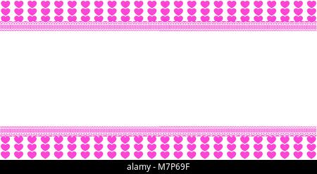 Cute horizontal template with pink lined hearts pattern, space for text on white background. Vector border, frame, banner, poster for valentines festi Stock Vector